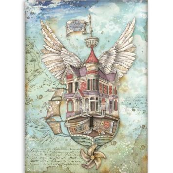 Stamperia Rice Paper A4 Lady Vagabond flying Ship